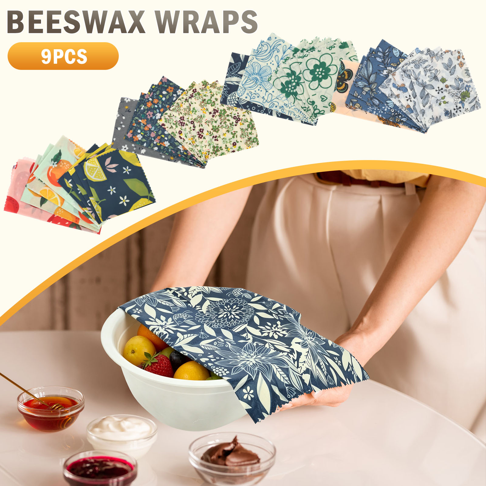 Beeswax Food Wrap - 9 Pcs 유기농 밀랍 랩 재사용