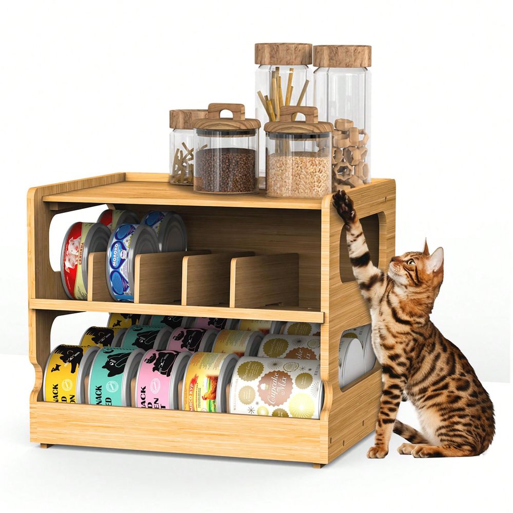 Food Storage Dispenser - 쌓을 수 있는 대나무 고양이 사료