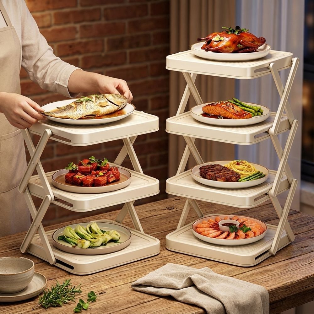 Food Storage And Preparation - 3/4단 조리용품 보관랙 대용량 접이식 식재료