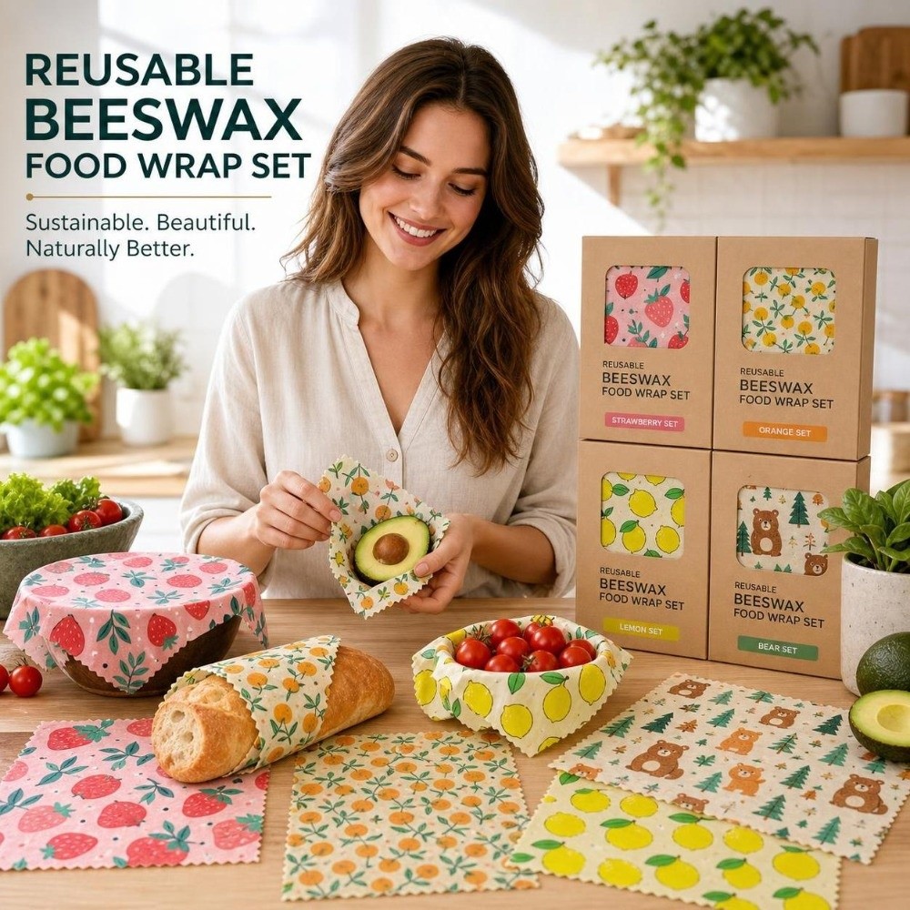 Beeswax Food Wrap - 9개입 다용도 사이즈 벌집형 식품 포장지