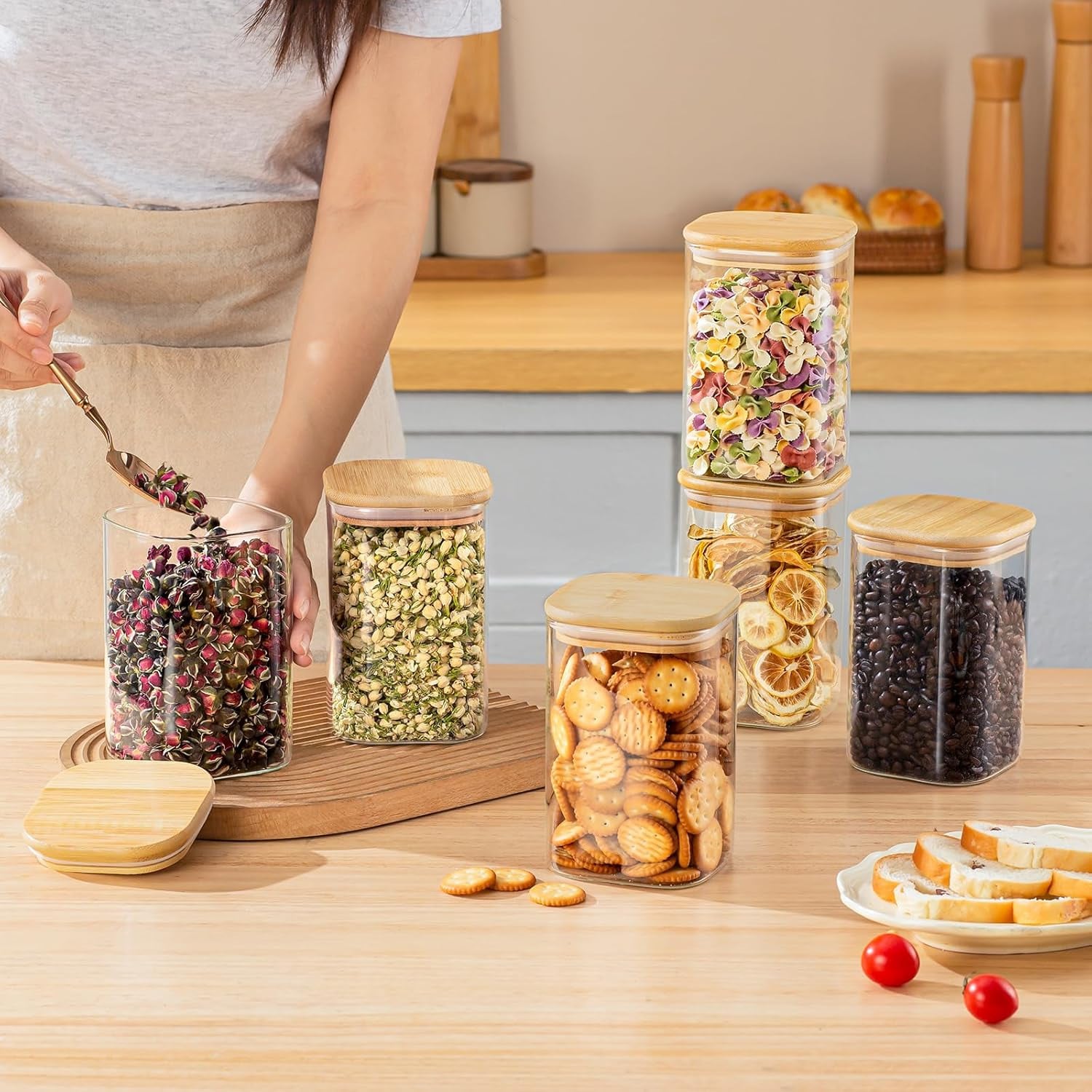 6개 세트 유리 식품 보관 용기, 모던한 사각 유리 캐 - Food Storage For Pantry 리뷰 및 가격