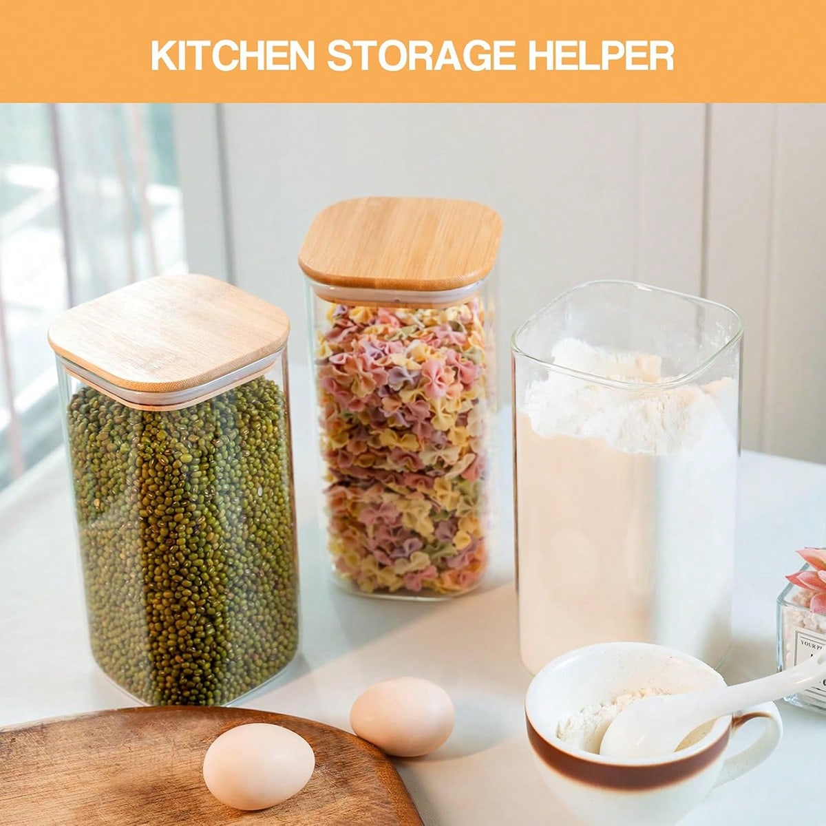 6개 세트 유리 식품 보관 용기, 모던한 사각 유리 캐 - Food Storage For Pantry 리뷰 및 가격