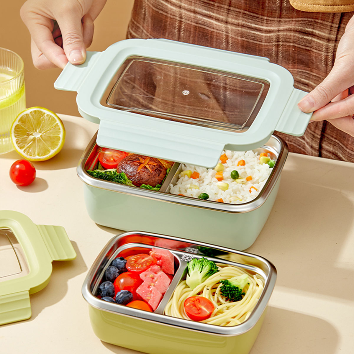 전자레인지용 304 스테인리스 스틸 칸막이 도시락, 쌓 - Food Storage Hot 리뷰 및 가격
