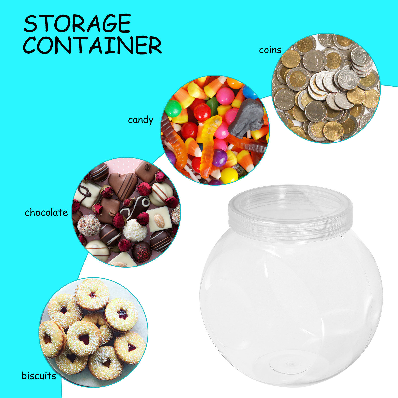 3개입 투명 스위트 자르 1500ml 원형 투명 캔디  - Food Storage And Containers 리뷰 및 가격